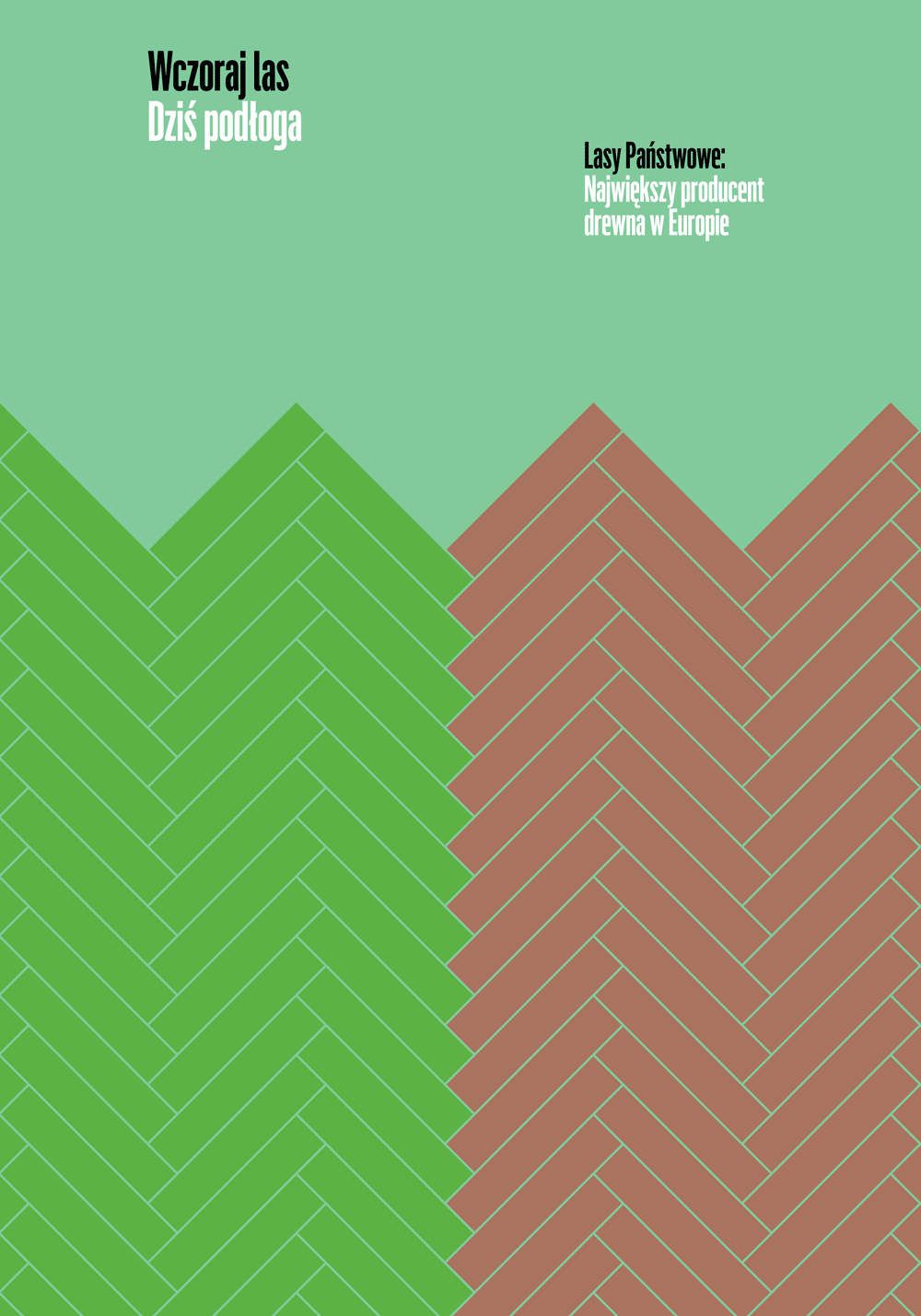 A poster showing geometric shapes forming a parquet in green and brown.