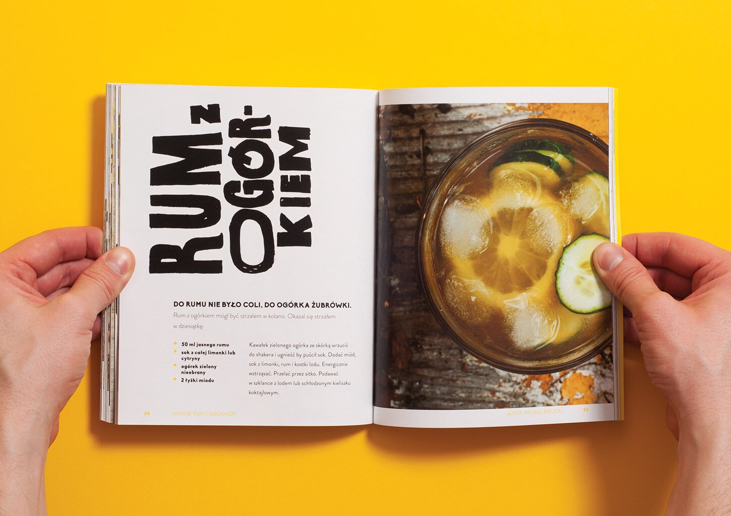 A spread from the UCZTA cookbook with a picture of glass with rum based drink