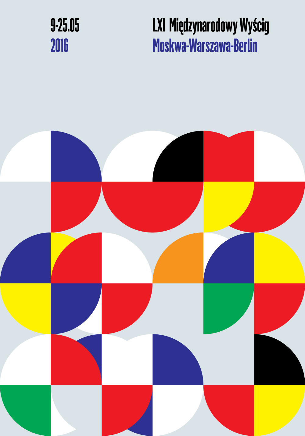 A poster showing geometric shapes in the colours of national flags of Europe